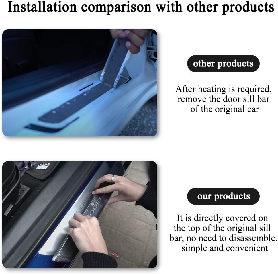 Door Sill Protector with LED Light, 4 Pieces Front/Rear Sill Plate Protector W51315