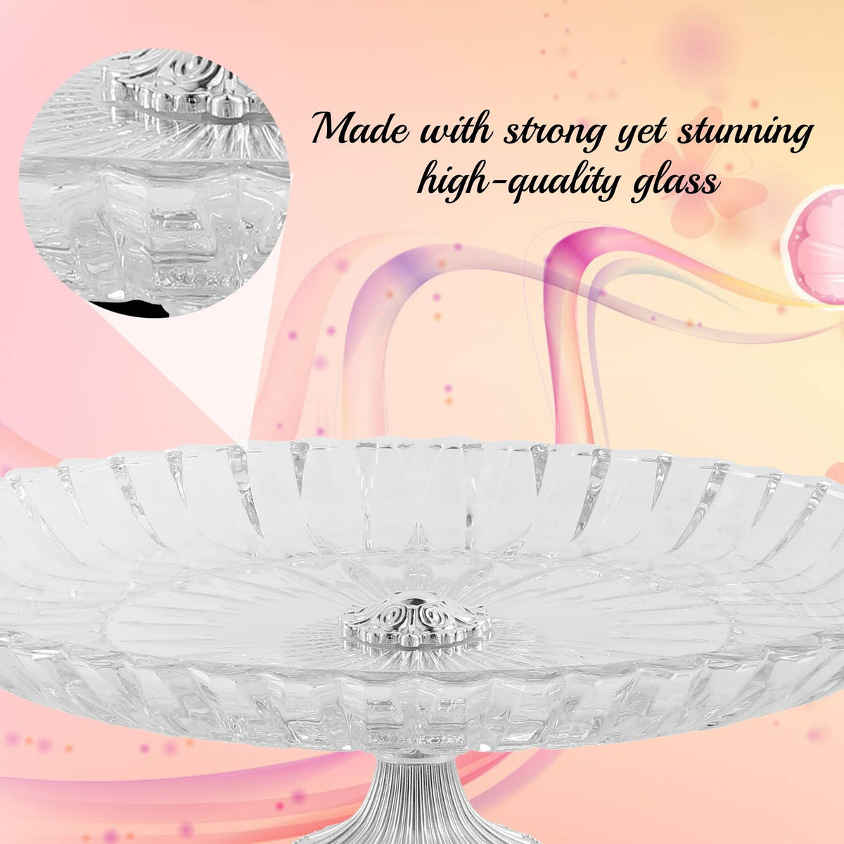 Crystal Cake Plate Decorative Dish Round Serving Platter with Silver Plated Pedestal Base M14759