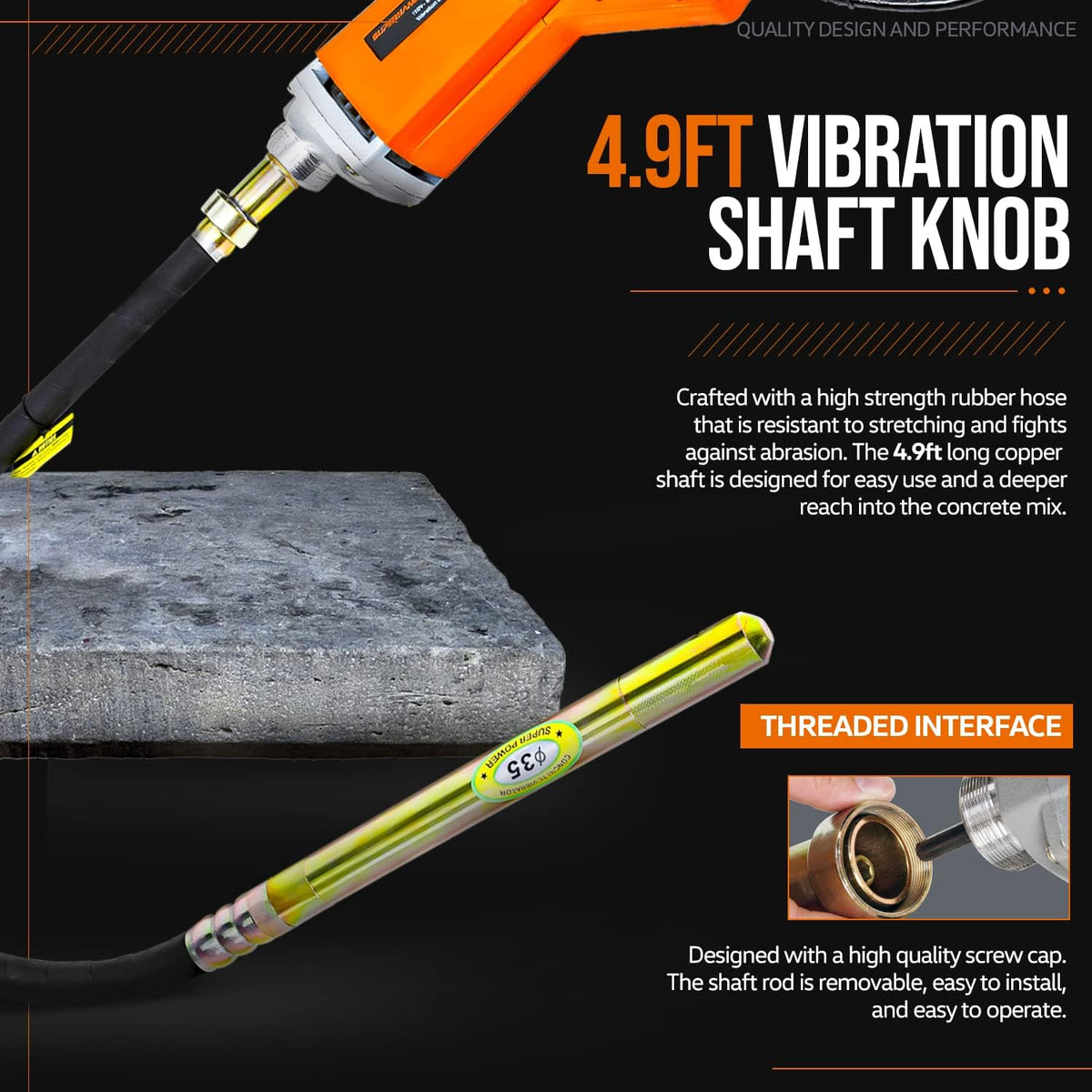 Concrete Vibrating Power Tool with 4.9 Ft Flex Hose Immersion Shaft V78613