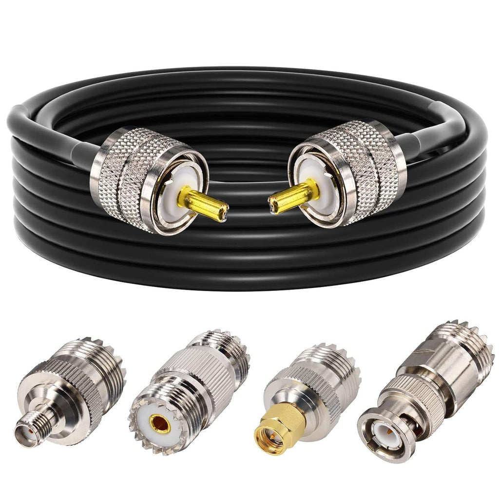 CB Coax Cable RG58 Coaxial Cable 49.2ft UHF PL259 Male to Male Cable with UHF SO239 Female to SMA/UHF/BNC Adapter 4-Pack R1411