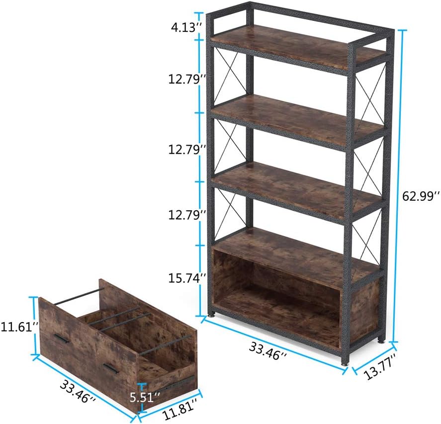 Freestanding Lateral Filing Cabinet with Drawer and Open Storage Shelves G1472