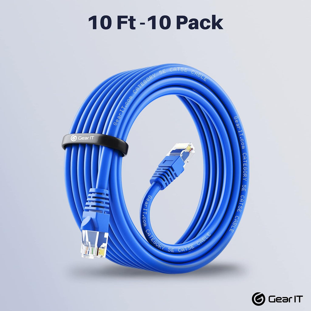 10 Pack Cat5e Ethernet Patch Cable 10 Feet Blue W530310
