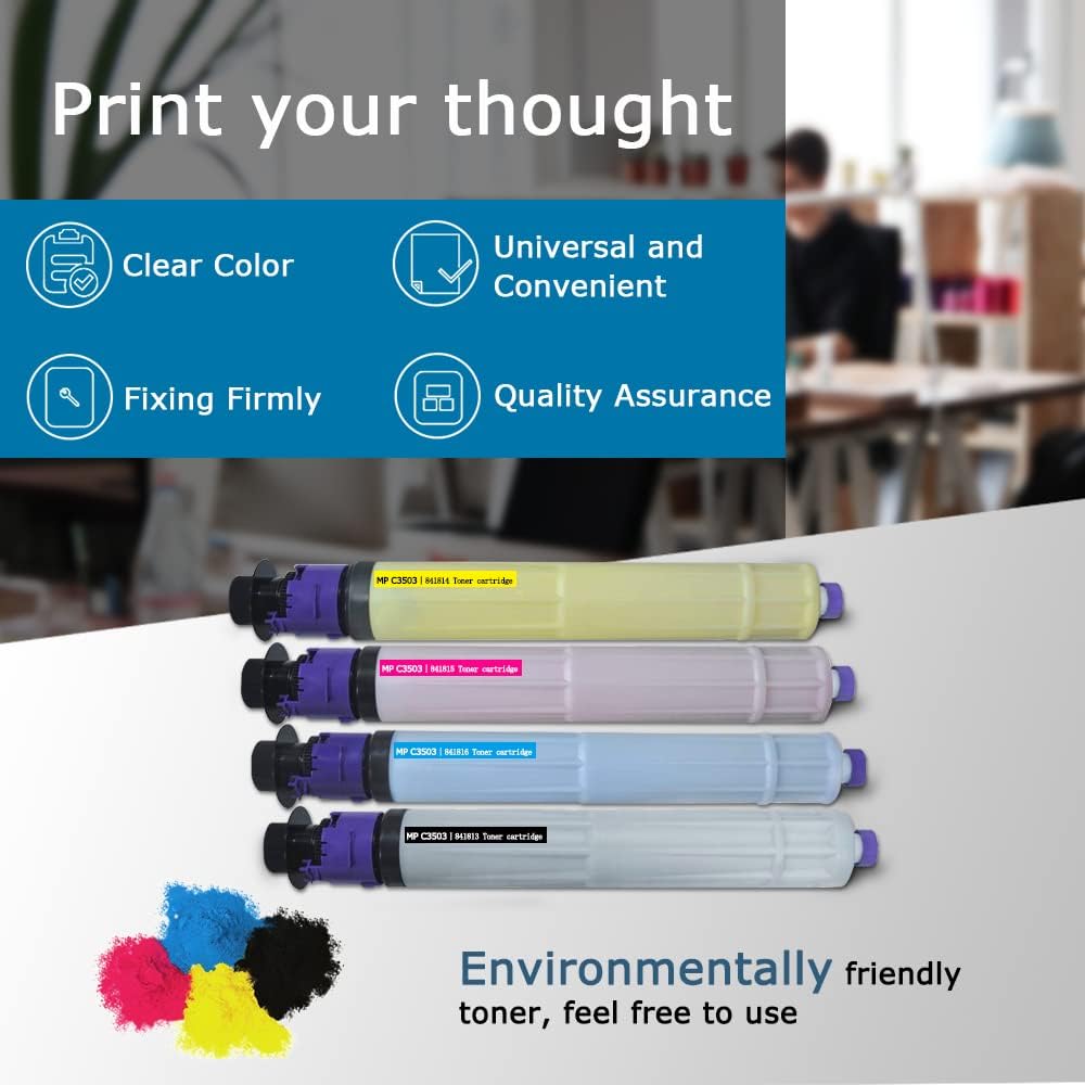 Compatible Toner Cartridge Replacement for Ricoh Aficio C3003 MP C3503 MP C3004 MP C3504 for 841813 841814 841815 841816 - Black 29,500 & Color 18,000 [KCMY-4 Pack] G3238