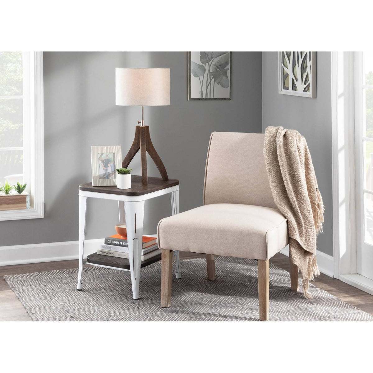 Industrial Wood and Metal End Table P7615