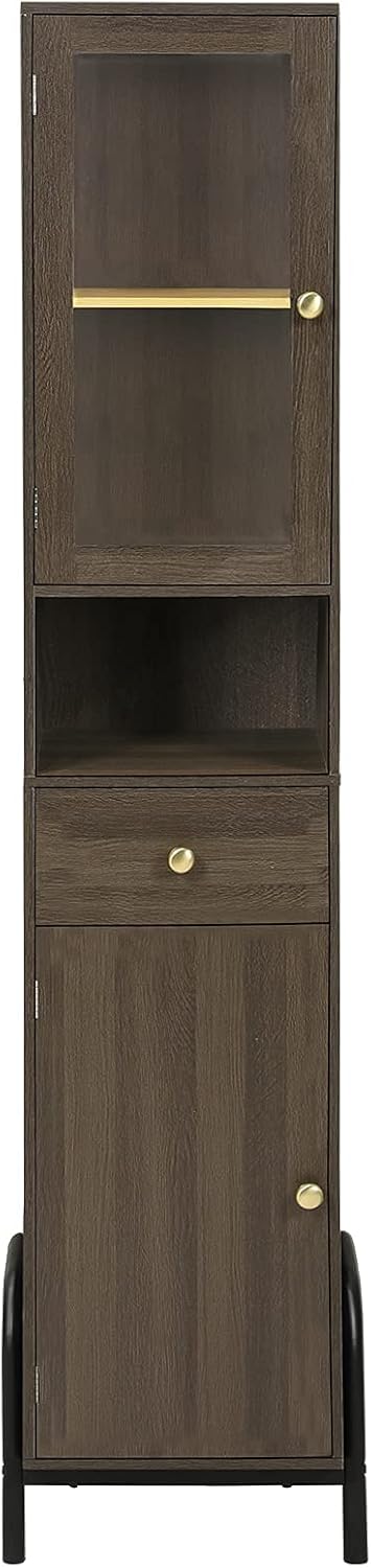 67'' Tall Bathroom Storage Cabinet with Drawer, Glass Door & Shelves D745