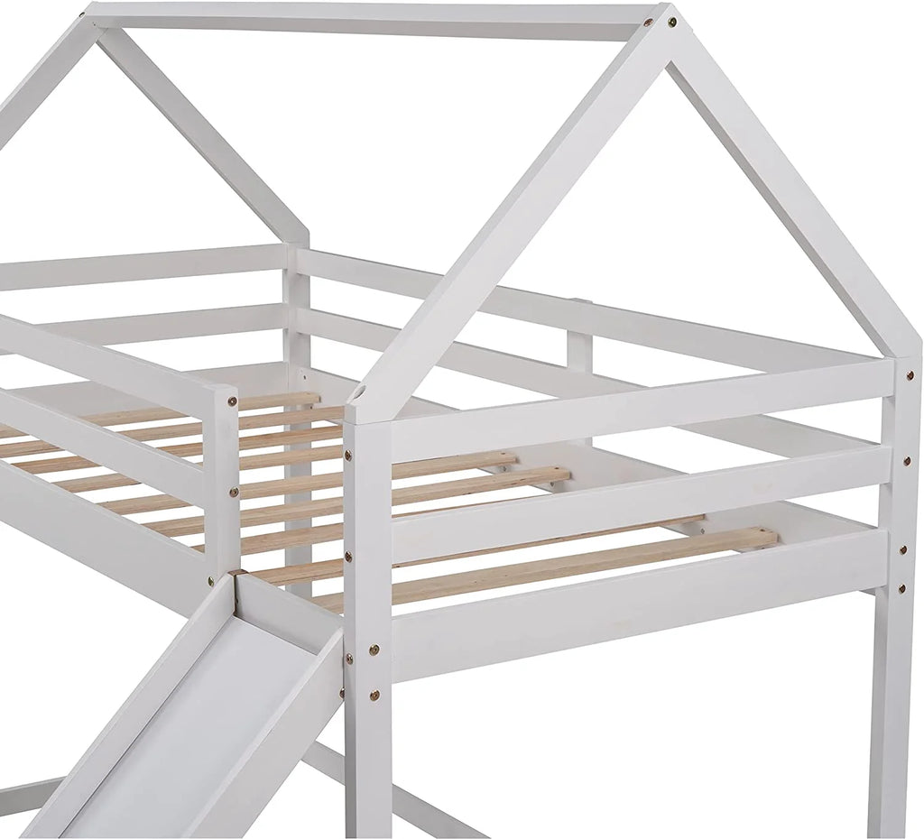 White Wood Buk Bed With Slide P9022