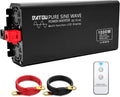 Pure Sine Wave Power Inverter 1000W/2000W Peak DC 12V to 110V AC Car Converter with 2 AC Outlets and LED Display F187
