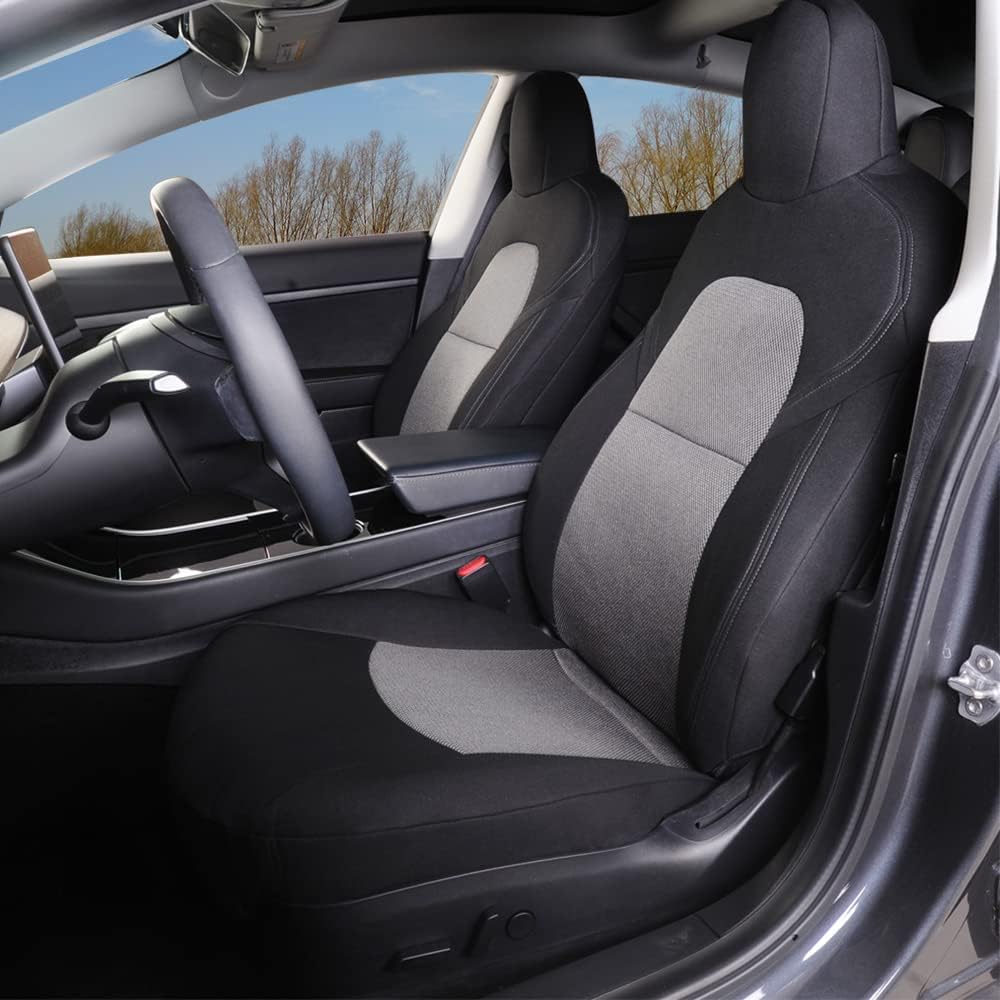 Red and Black Fabric Car Seat Cover Set for Tesla Model 3/Y V966