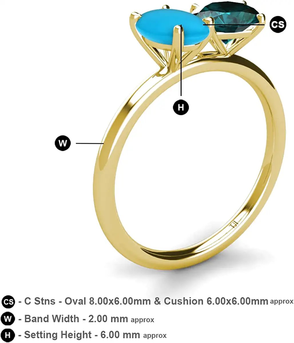 Oval Turquoise & Cushion London Blue Topaz 2 1/3 ctw Four Prong 2 Stone Engagement Ring 10K Yellow Gold U78642
