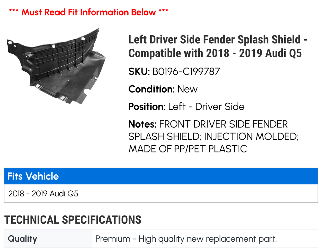 Fender Splash Shield for Audi Q5 W953