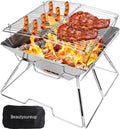 Charcoal Campfire Grill, Folding Quadrangle Barbecue Grill, Portable Stainless Steel Charcoal BBQ Stove U7976
