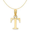 14K Yellow Gold Polished Block Letter T Initial Pendant Charm With 10K Yellow Gold Rope Chain Necklace 20'' H5020