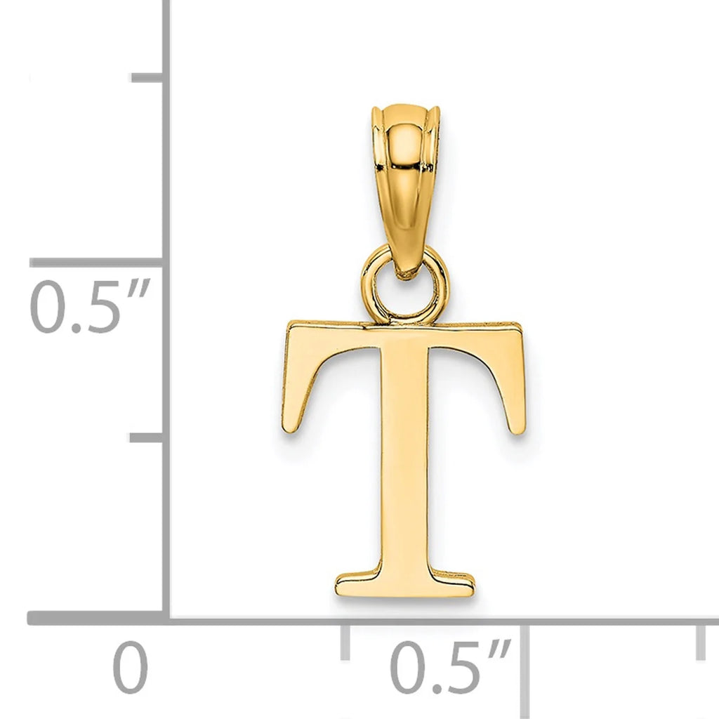 14K Yellow Gold Polished Block Letter T Initial Pendant Charm With 10K Yellow Gold Rope Chain Necklace 20'' H5020