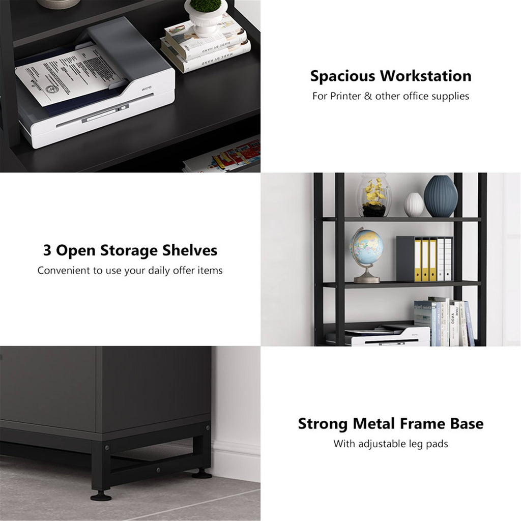 2 Drawer File Cabinet with Lock Bookshelf, Letter Size Printer Stand - Brown Y740566