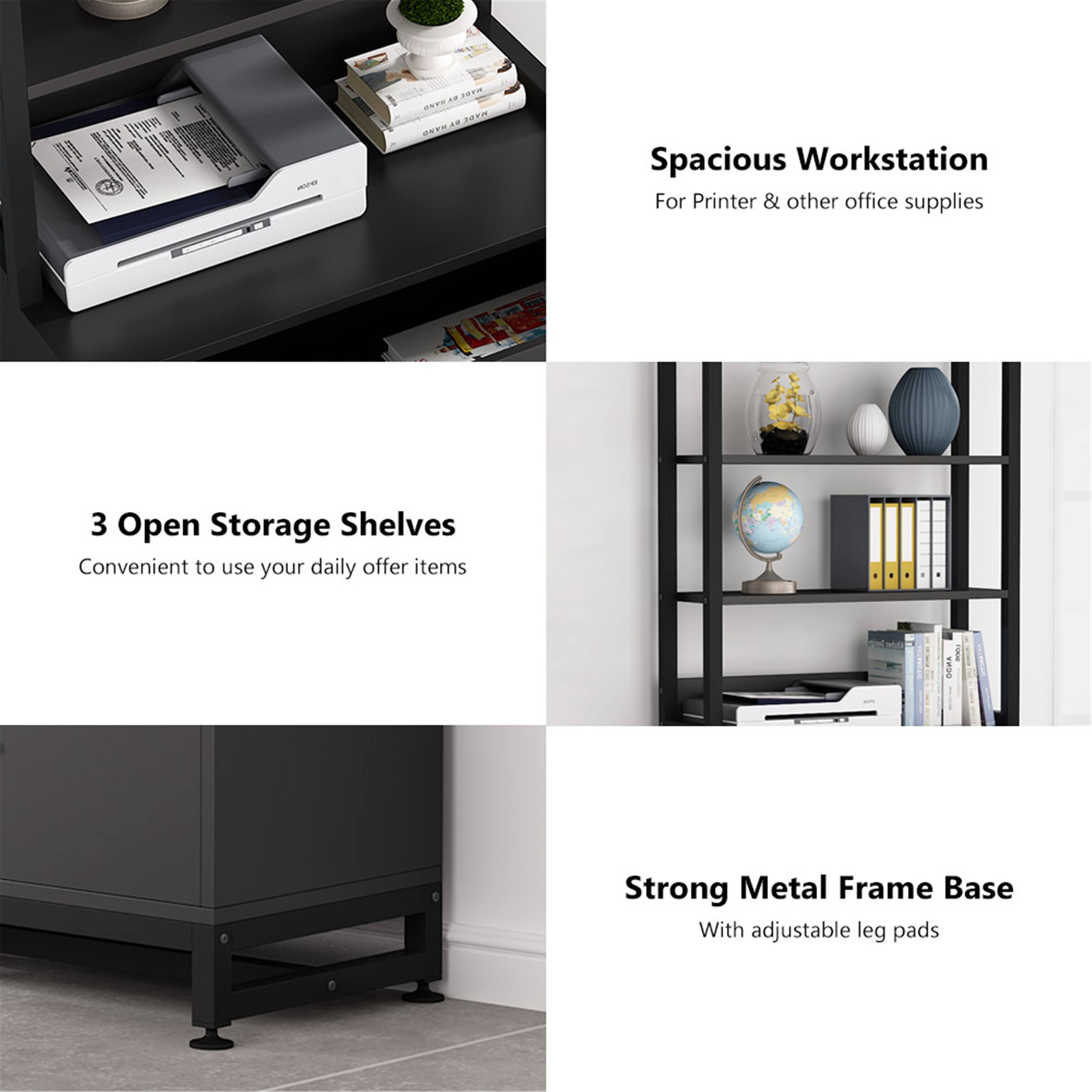 2 Drawer File Cabinet with Lock Bookshelf, Letter Size Printer Stand - Brown Y740566