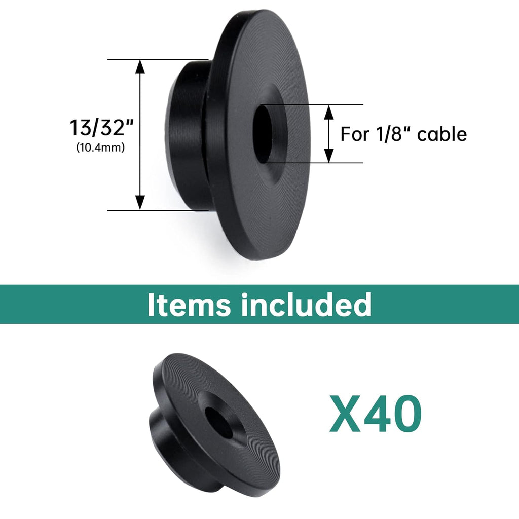 Black Cable Railing Kit 1/8 Wheel Protective Protector Sleeves Washer Insert Plug POM for Wire Rope Metal Posts Deck Balcony B9547