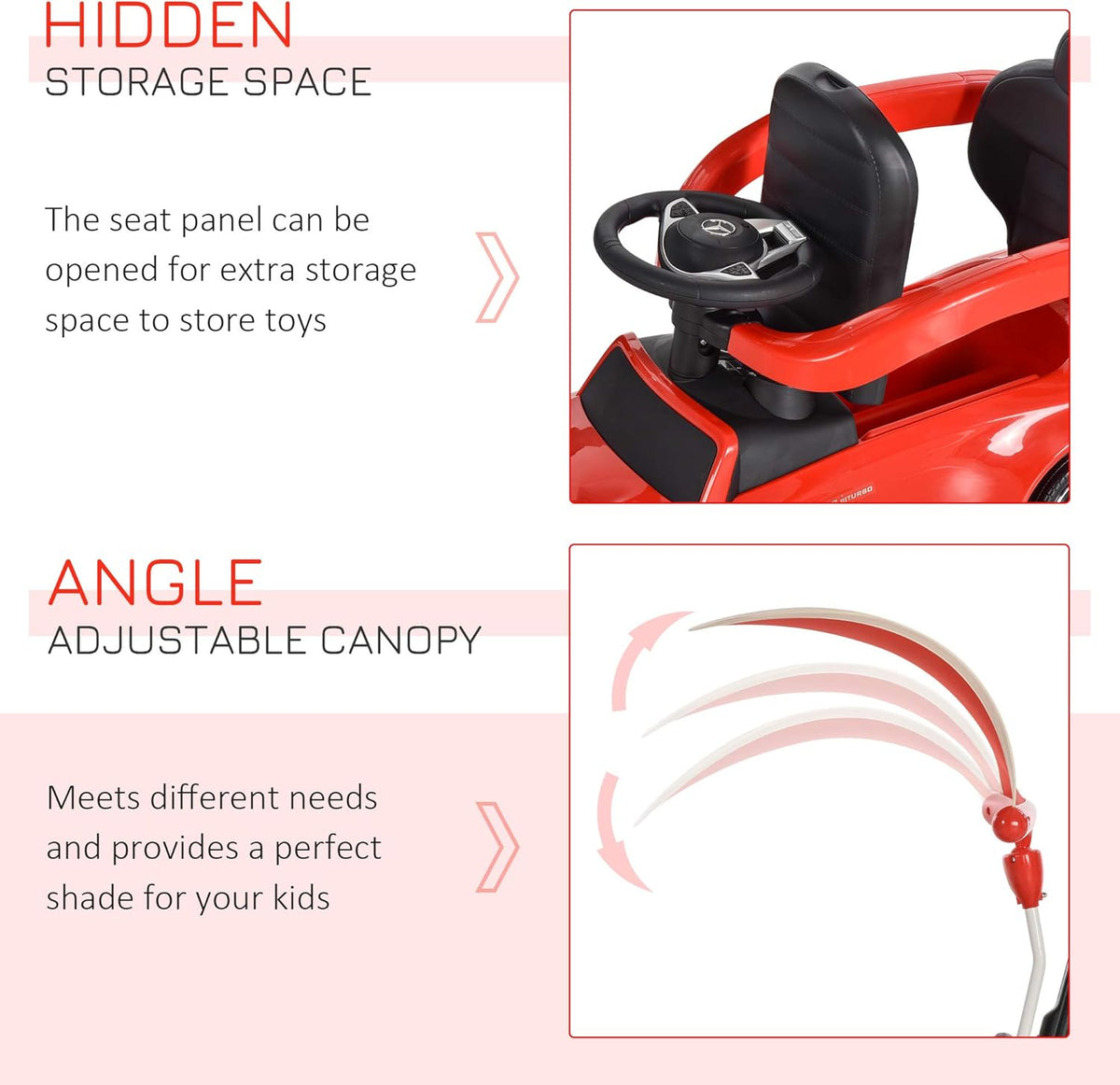 Red 3 in 1 Ride on Push Car with Sun Canopy N183173