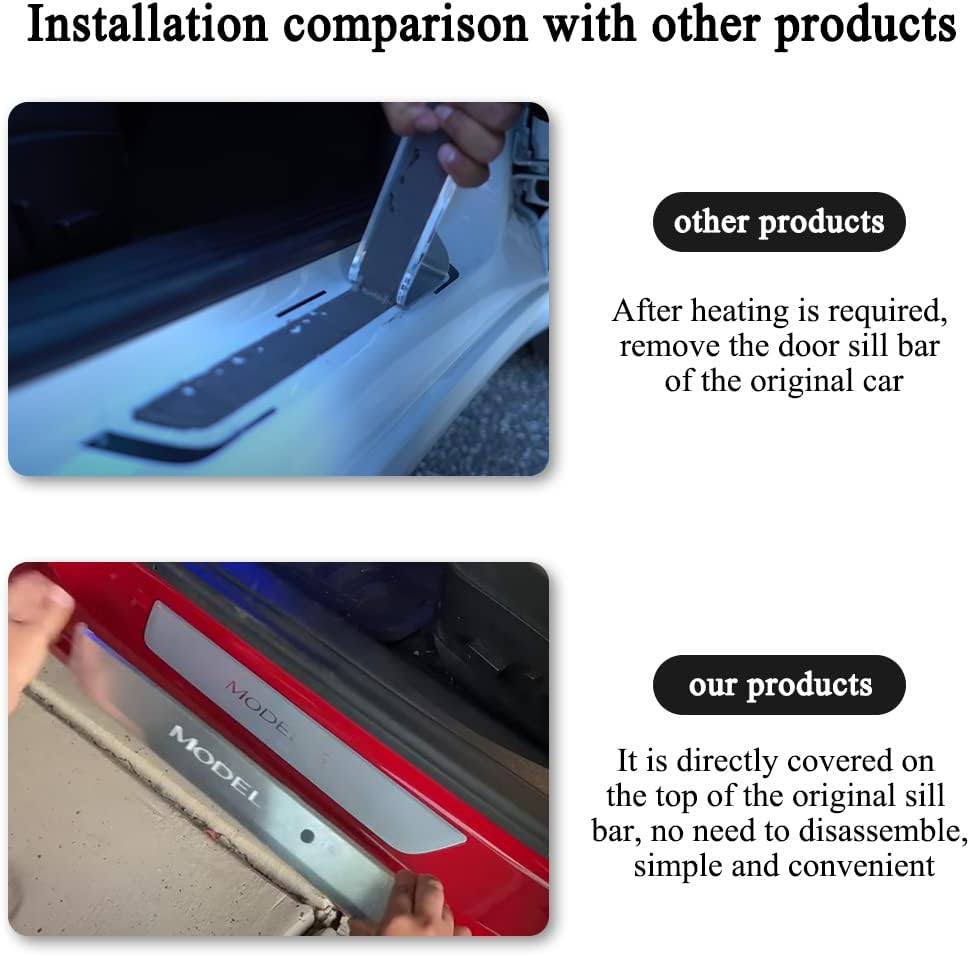 Door Sill Protector with LED Light, 4 Pieces Front/Rear Sill Plate Protector W51315