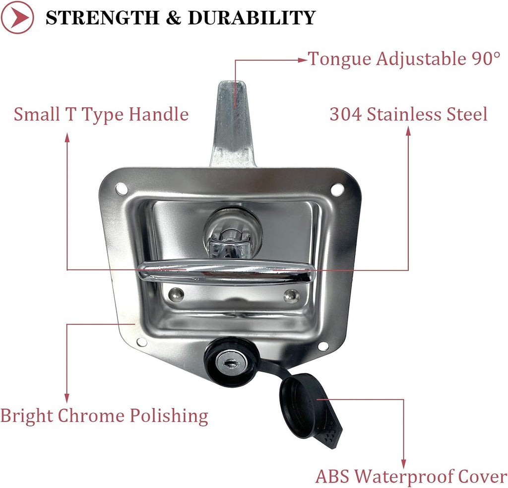 2 Pcs Stainless Steel Tool Box Latch T Handle Latches with Lock W678392