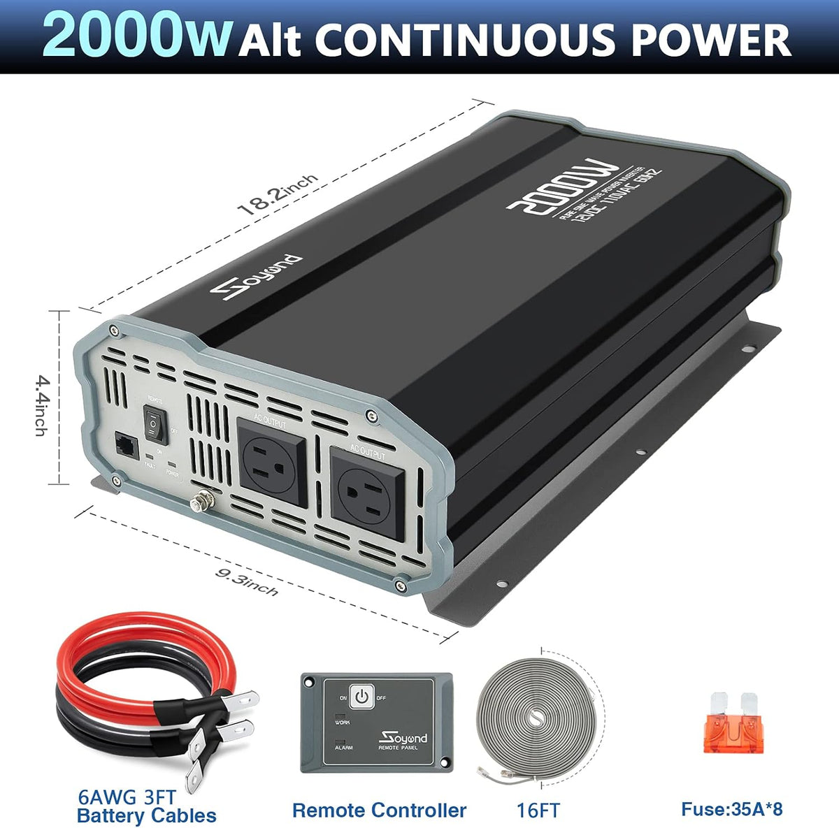 Pure Sine Wave 1000 Watt 12vdc to 120vac Car Inverter with Dual Ac Outlets V8063
