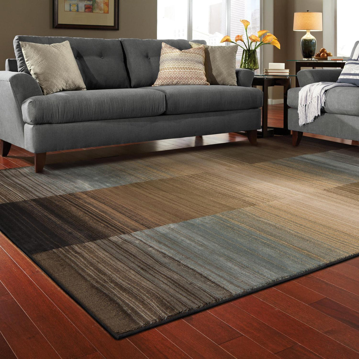 Blue Striped Area Rug D1571