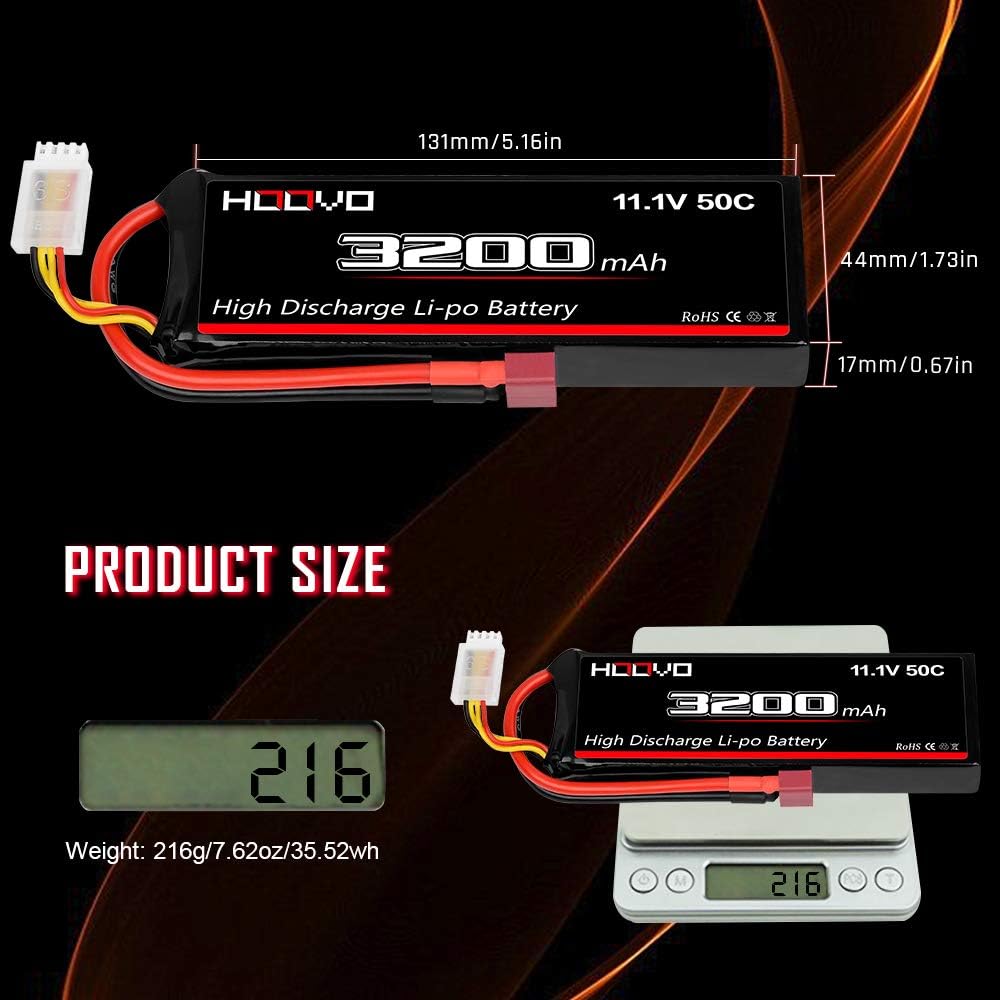 2 Packs 11.1V 3200mAh 50C RC Lipo Battery with Deans T Connector K241