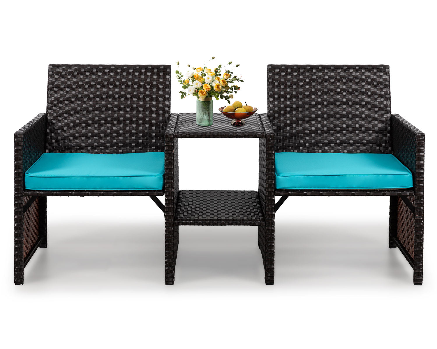 Blue Rattan Patio Conversation Set Sofa Loveseat Table Chairs E4023
