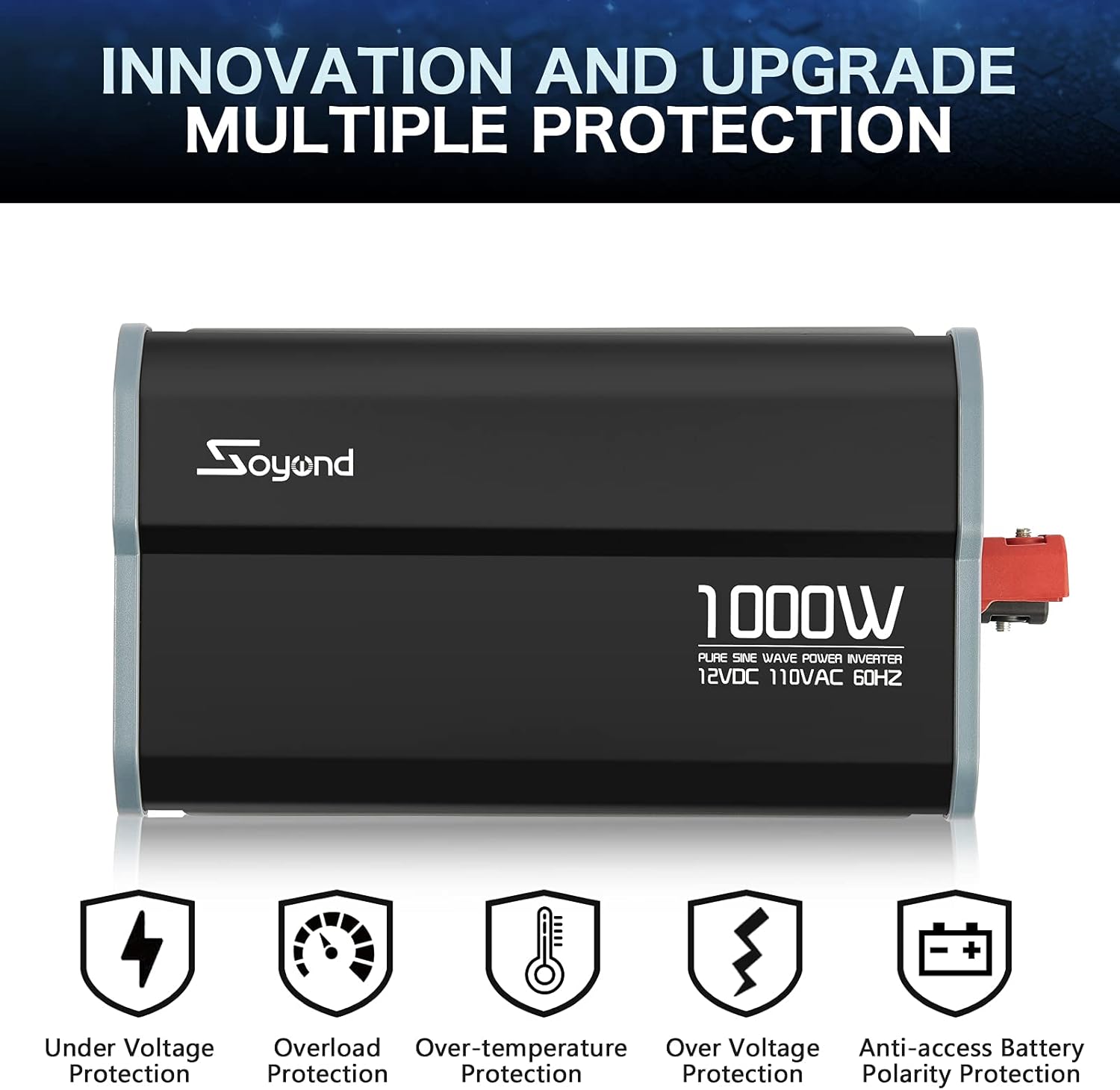 Pure Sine Wave 1000 Watt 12vdc to 120vac Car Inverter with Dual Ac Outlets V8063