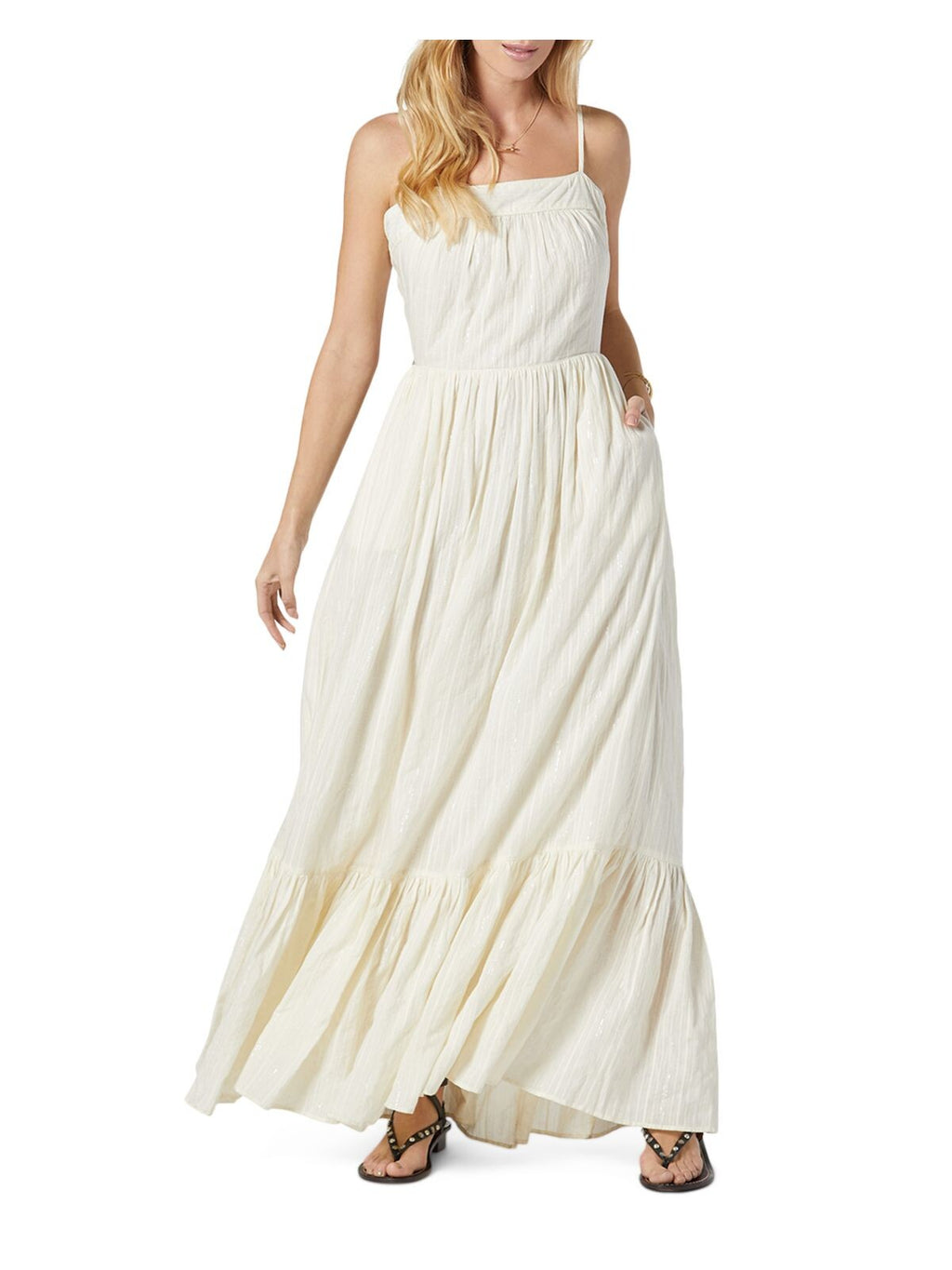 Ivory Spaghetti Strap Square Neck Maxi Dress C5384