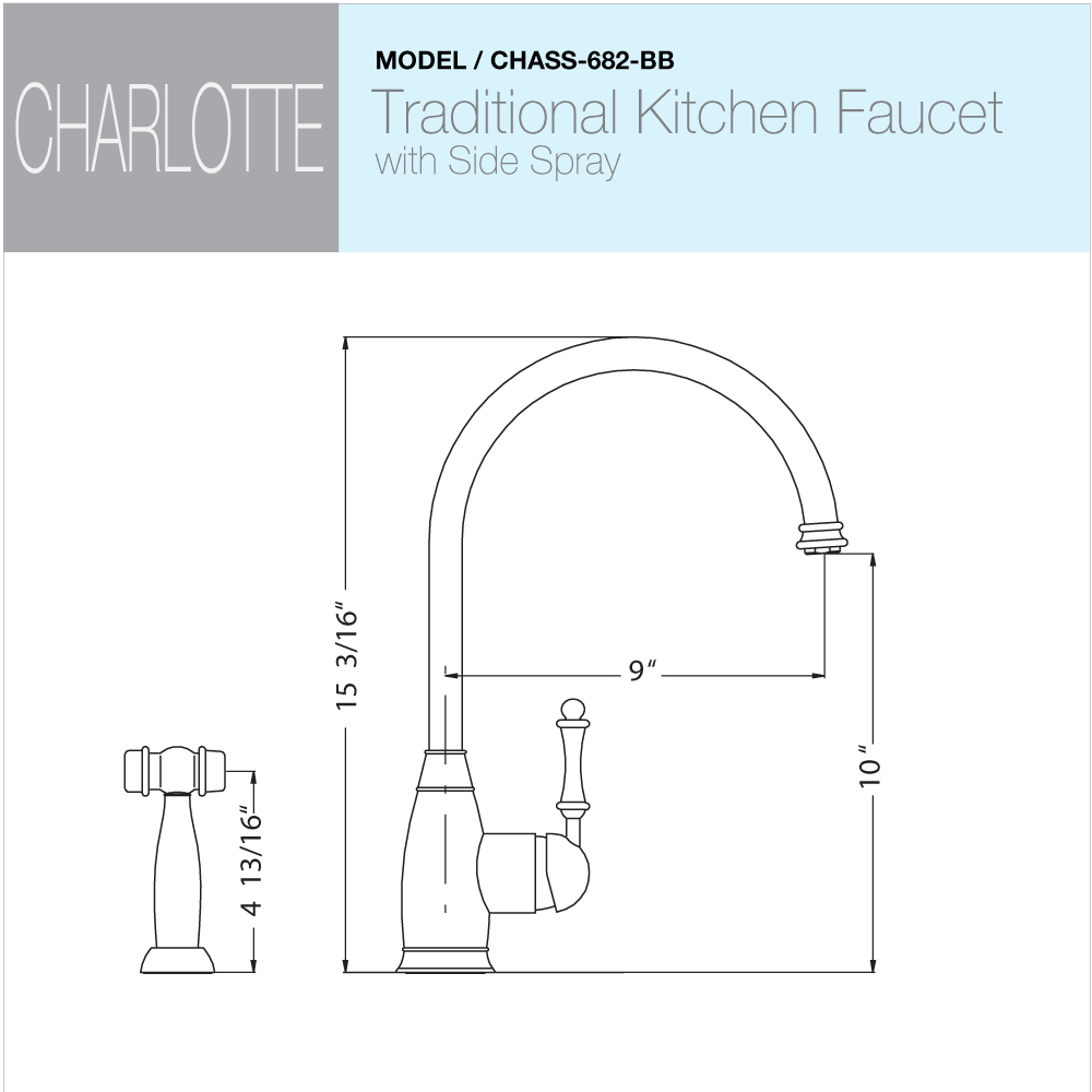Brushed Brass Kitchen Faucet with Sidespray S282