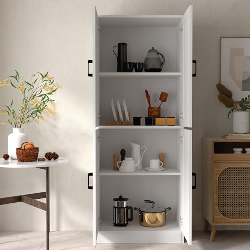 Black 71" Tall Wooden Kitchen Storage Cabinet with Doors D79543