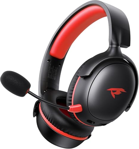 Wireless Gaming Headset with Bluetooth 5.4, 53MM Stereo Sound, 65H Battery, ENC Noise Canceling Mic Black&Red W465