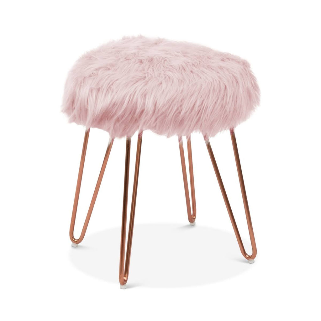 White Faux Fur Accent Stool O640154