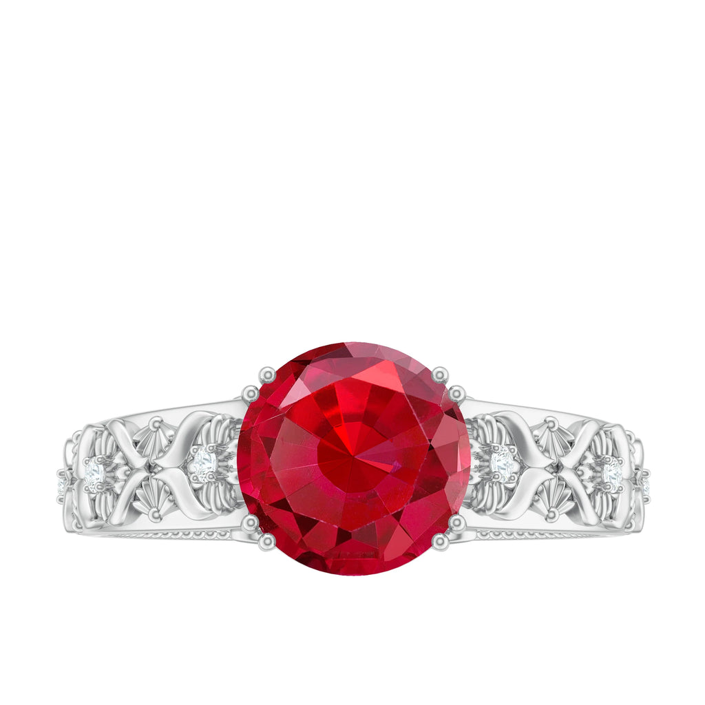 2.5 CT Lab Created Ruby and Moissanite Engagement Ring in Gold, 925 Sterling Silver N101473