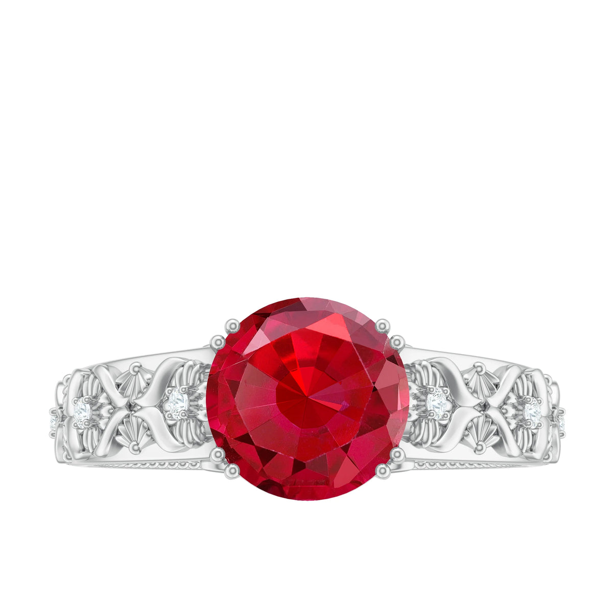 2.5 CT Lab Created Ruby and Moissanite Engagement Ring in Gold, 925 Sterling Silver N101473