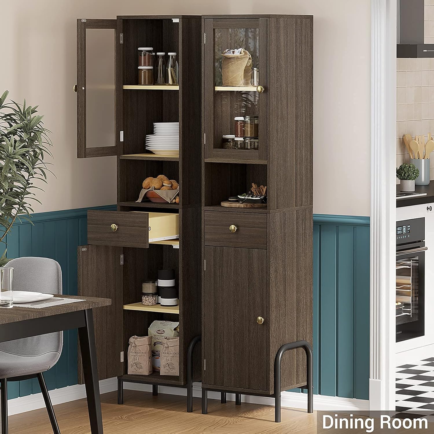 67'' Tall Bathroom Storage Cabinet with Drawer, Glass Door & Shelves D745