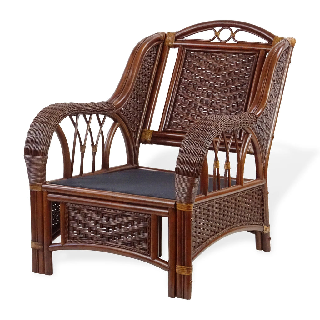 Dark Walnut Natural Rattan Wicker Armchair with Ottoman and Cushion U268
