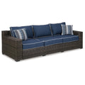 98 Inch Outdoor Sofa with Blue Polyester Upholstery S862