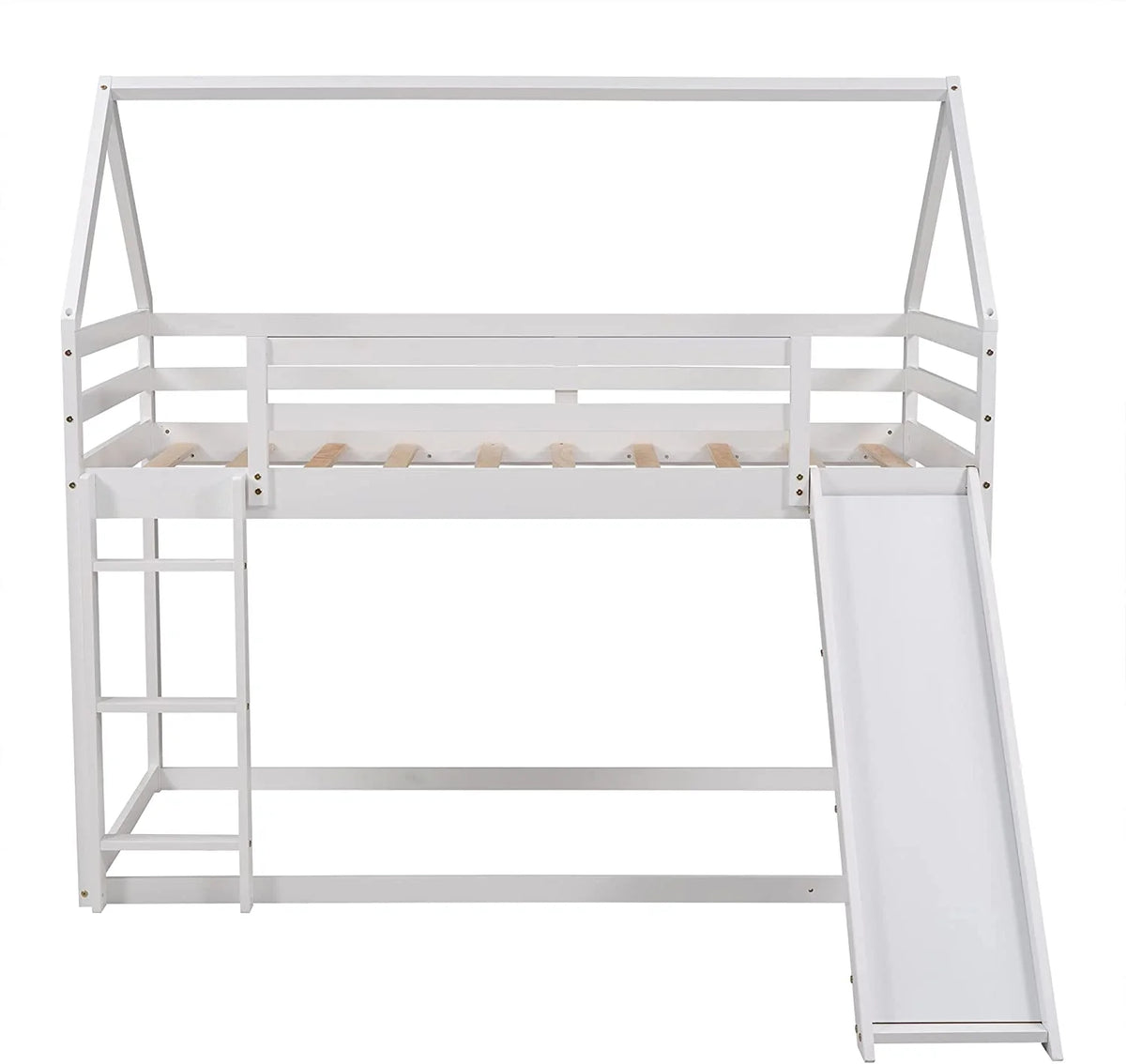 White Wood Buk Bed With Slide P9022