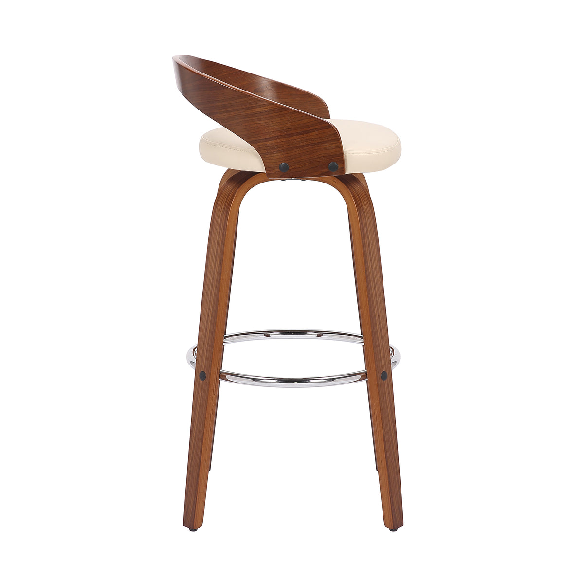 Faux Leather & Wood Swivel Counter Stool in Cream/Walnut A15571