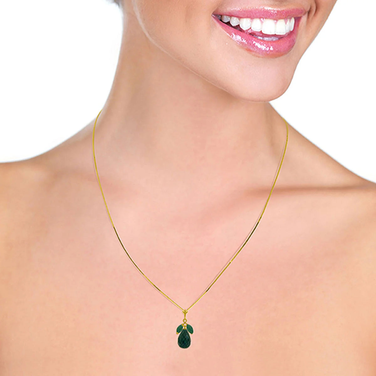14k Yellow Gold Necklace with Natural Emeralds K345064