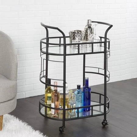 Black Metal and Glass Serving Bar Cart I1208