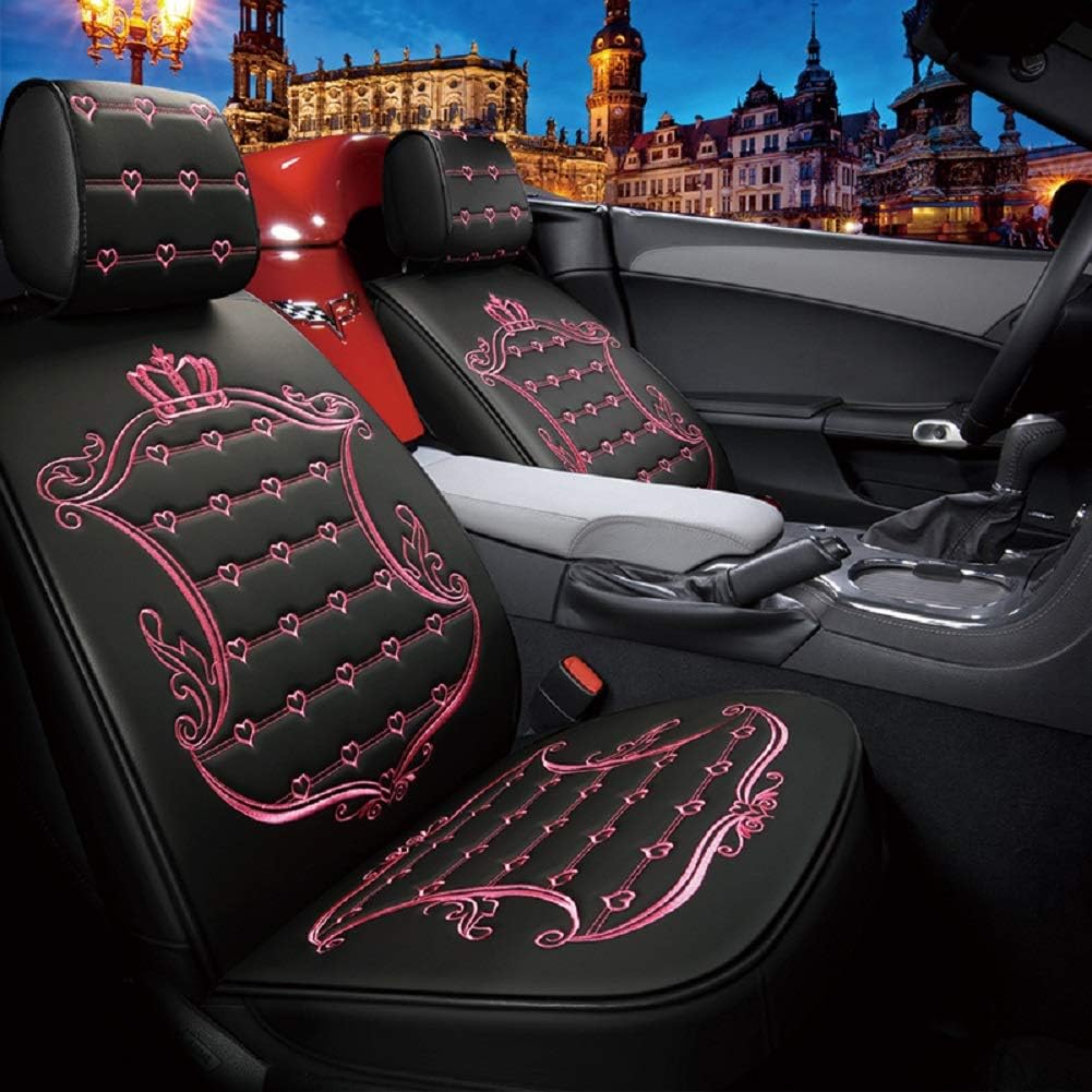 5pcs Waterproof Leather Car Seat Covers Full Set (Black-Pink) M96092