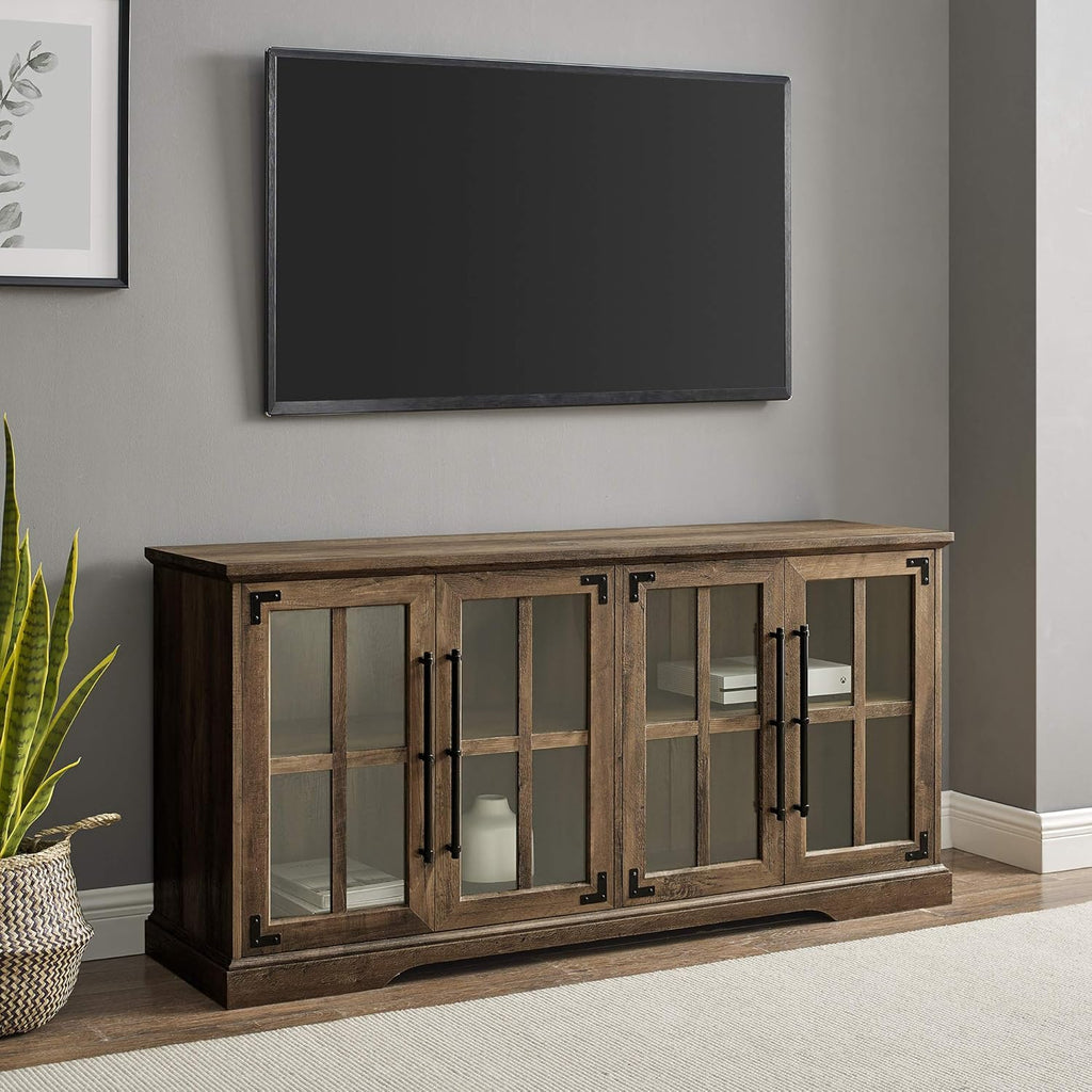 Rustic Oak 58 Inch Wood TV Stand with Storage Cabinet Doors and Shelves P742