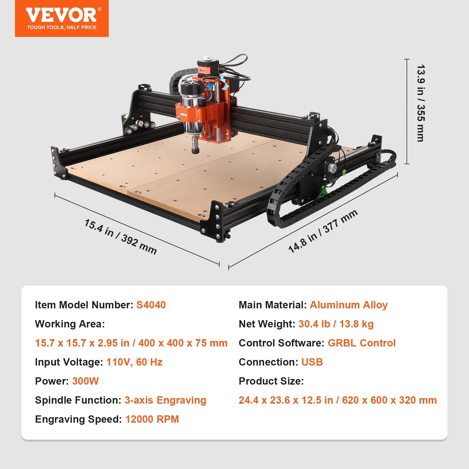 300W 3 Axis CNC Router Machine Wood Engraving Carving Milling Machine Kit H7676