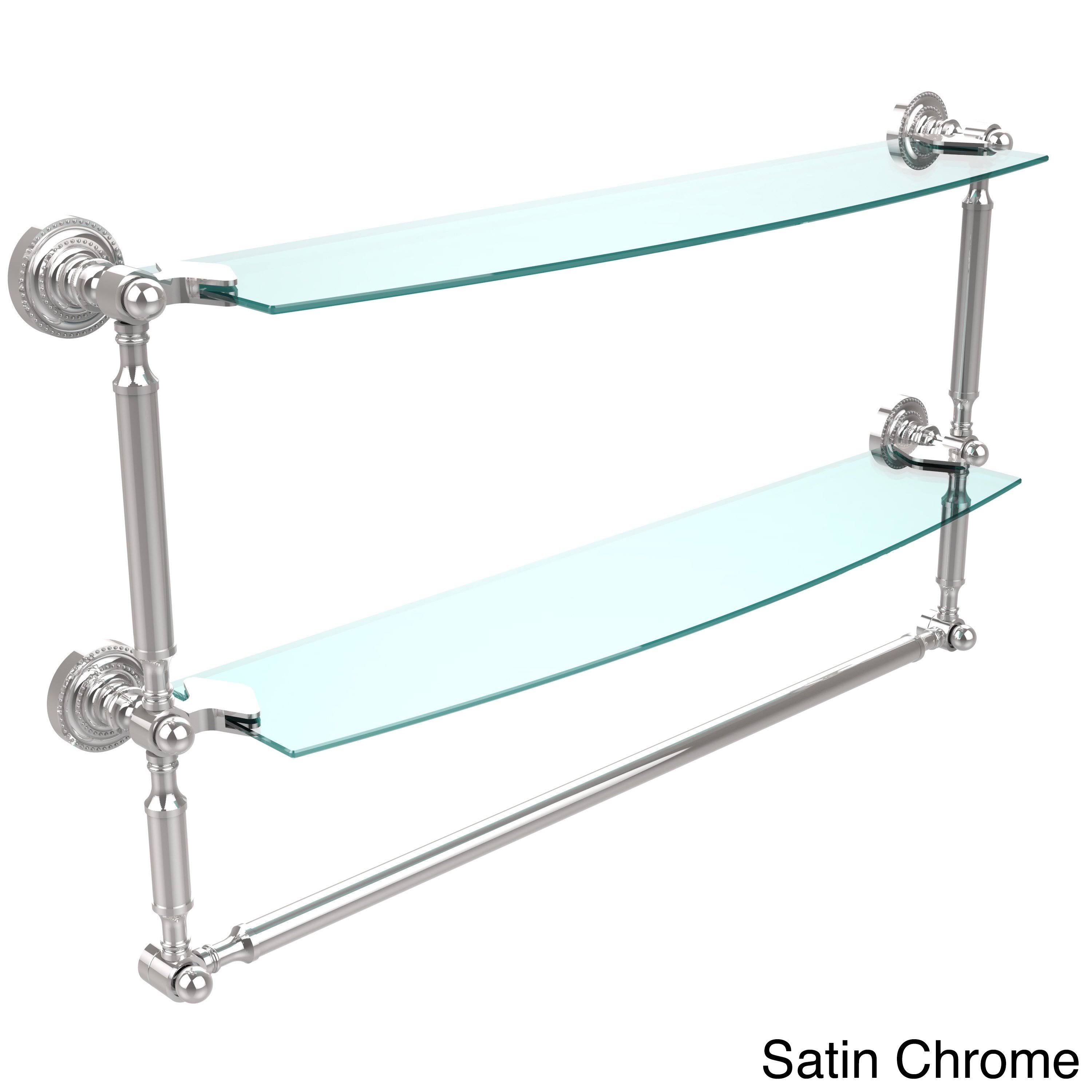 Two Tiered Glass Shelf with Integrated Towel Bar - Antique Brass - 24 inch V3694