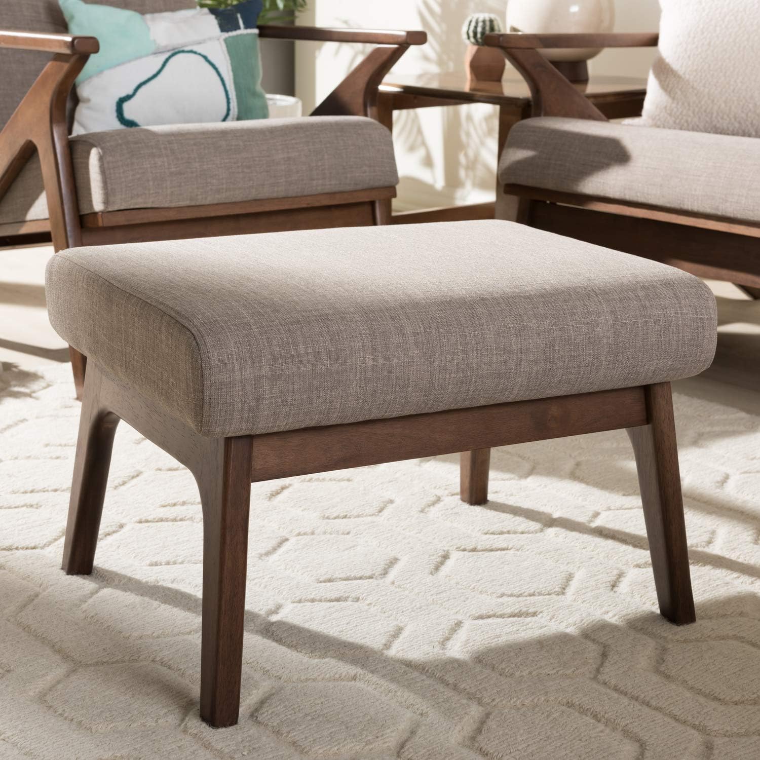 Light Grey Walnut Brown Fabric Polyester Ottoman Pack of 2 F25922
