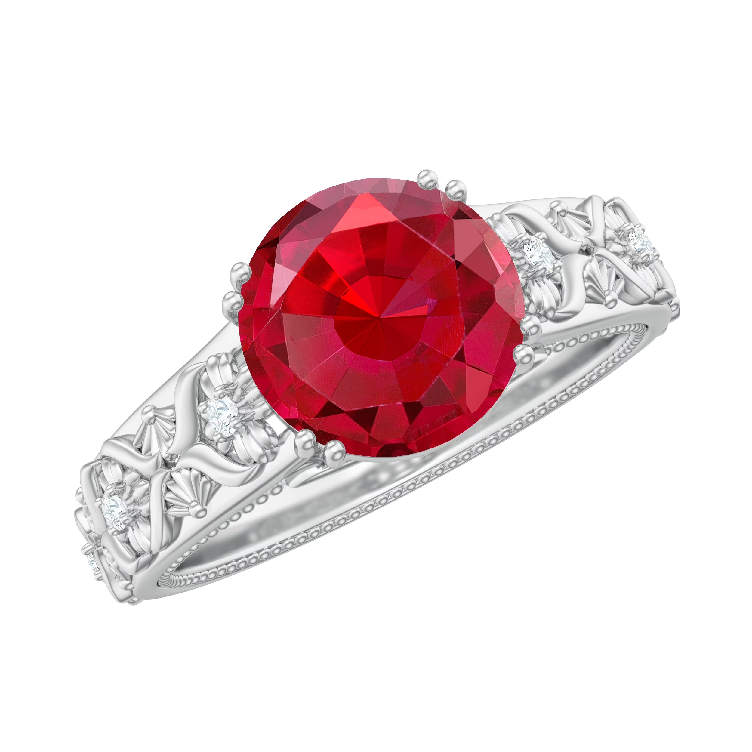 2.5 CT Lab Created Ruby and Moissanite Engagement Ring in Gold, 925 Sterling Silver N101473