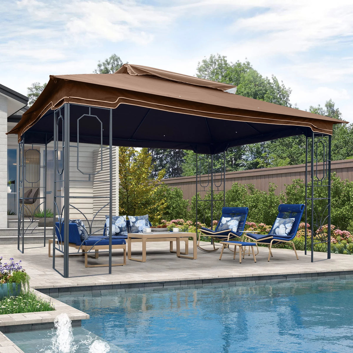 13x10 Outdoor Patio Gazebo Canopy Tent With Ventilated Double Roof And Mosquito Net N5263