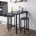 3-Piece Pub Bar Table Set with 2 Stools, Faux Marble Top, Black & Brown L532